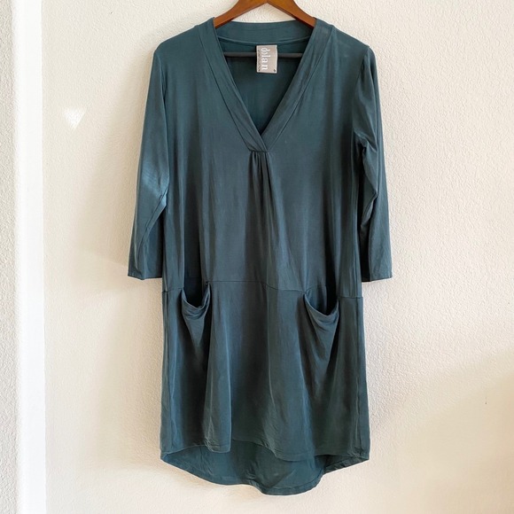 Anthropologie Dolan Left Coast Collection Teal Green V Neck Tunic Pocket Dress M - Picture 5 of 12